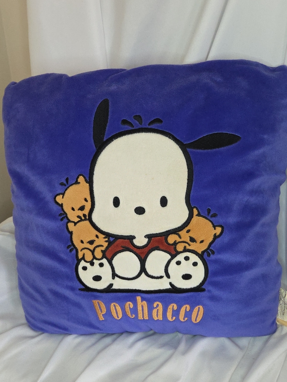 Vintage 90s Sanrio Pochacco Purple Velvet Plush Throw Pillow Cushion Rare